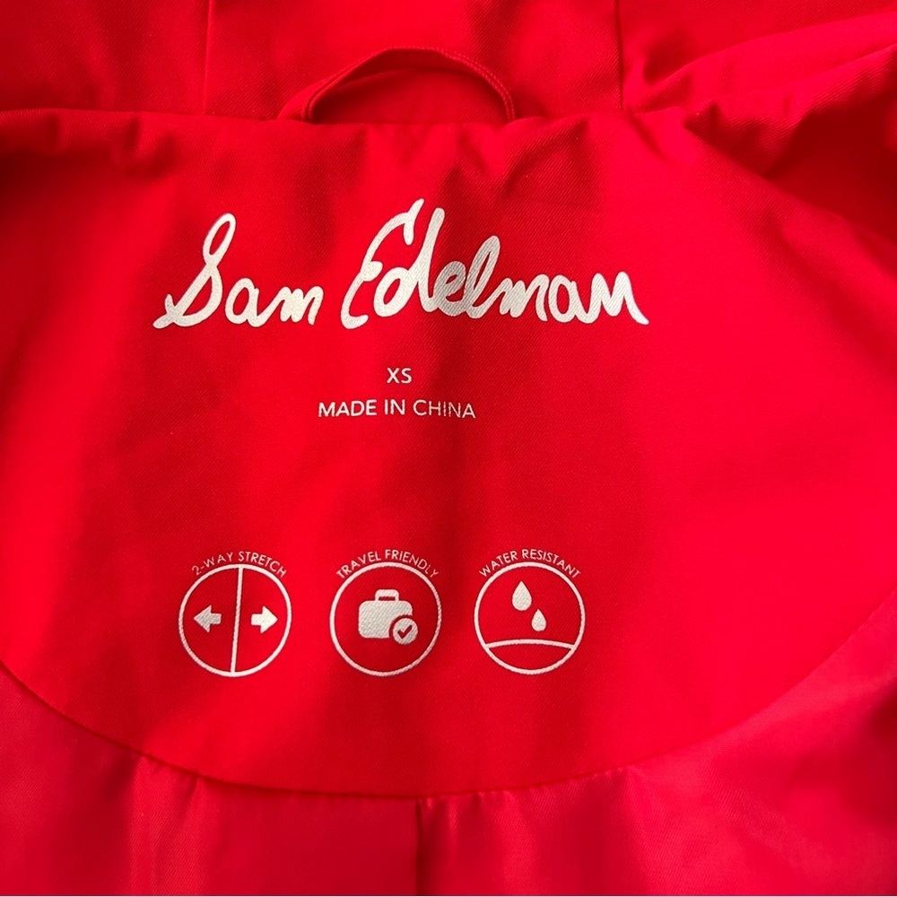 Sam Edelman Women's Hooded Fill Zip Rain Jacket Water Resistant Stretch Red XS - Picture 14 of 16